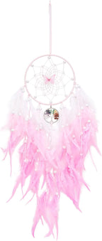 Dreamlike Butterfly Tree of Life Dream Catcher Wall Decor Pink Dream Catcher with Crystal Stone Handmade Feather Dreamcatchers Home Decor Wall Hanging for Girls Bedroom Wedding Craft Gift-29.5"