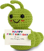 Happy First Birthday Mini Decor – Handmade Crochet Caterpillar Gift, Bday Party Decor Decorations, Photo Prop, Cute Small Birthday Keepsake Present