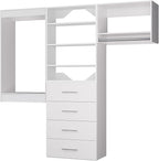 ROOMTEC Modular Closet System, 96" Wall Mounted Closet Organizer with Hanging Rods and Drawers, Modern Wooden Tower for Walk-In Closets, Wardrobe Storage Kit, White