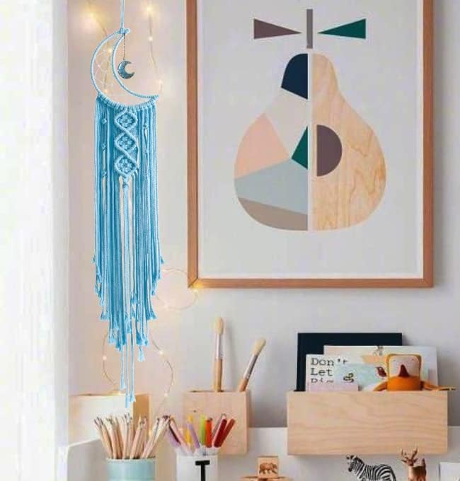 Dream Catchers Moon Dream Catcher with Light, Blue Dream Catcher for Girls Room Wall Decor for Women, Macrame Dreamcatcher Boho Bedroom Decor for Teen Girls Boys for Mom Room Decor