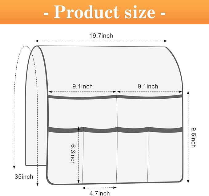 Sofa Armrest Organizer Arm Chair Caddy for Recliner, Remote Control Holder for Recliner, Non-Slip Armchair Caddy with 6 Pockets Storage for Magazine, Chocolate