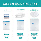Vacuum Storage Bags, 10 Pack with Electric & Manual Pump, Space Saver Compression Bags for Clothes, Blue and White, Nylon, 4 Medium 4 Large 2 Jumbo, (Hand Pump)