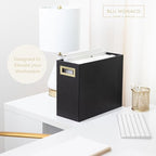 BLU MONACO | Black Leather Magazine Basket with Gold Handles | Floor Magazine Rack & Newspaper Stand | Modern Bathroom and Home Storage Organizer