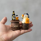 Funny Mini Cat Drinking Figurines Set - Resin Cat with Miniature Beer & Whiskey Barrel Figure for Desk Shelf Home Bar Decor, Unique Cat Lover Gift (Barrel Set)