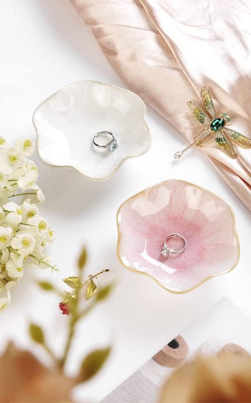 JAMEND CLXP 2PCS White Lotus Leaf Shape Ring Holder Dish, Small Key Bowl, Ceramic Trinket Tray Jewelry Dish Organizing Necklace Earrings for Mom Friend Sister, All Jewelries Are NOT Included, White.