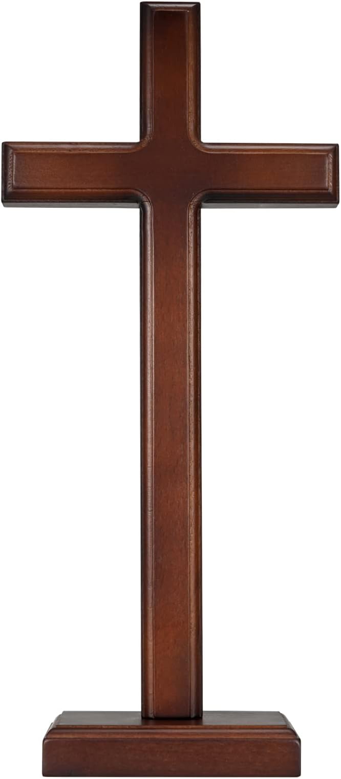 ARCHOBAN 12.8" Wooden Cross – Standing or Hanging Christian Cross, Solid Wood Wall Cross for Home or Prayer Room