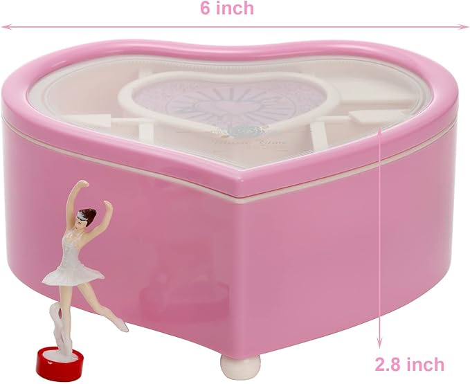 yarlung Ballerina Music Box for Valentine's Day Gift, Pink Heart Rotating Dancing Girl Gift Box for Jewelry, Trinket, Mother's Day Birthday