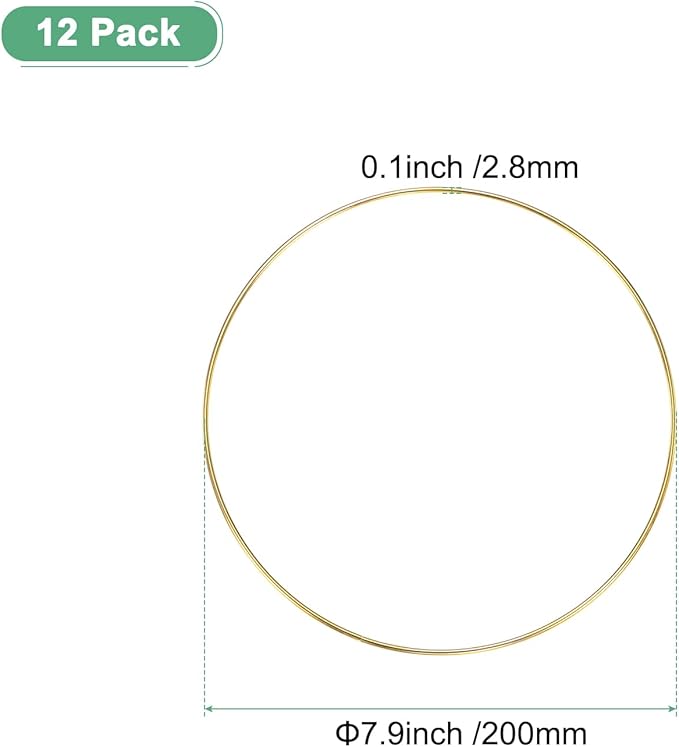 M METERXITY 12-Pack Dream Catcher Rings,7.9 Inch Metal Round Shape Macrame Wreath Floral Ring Hoop for Home/Valentine/DIY Craft/Wedding/Wall Hanging Decorations [Golden]