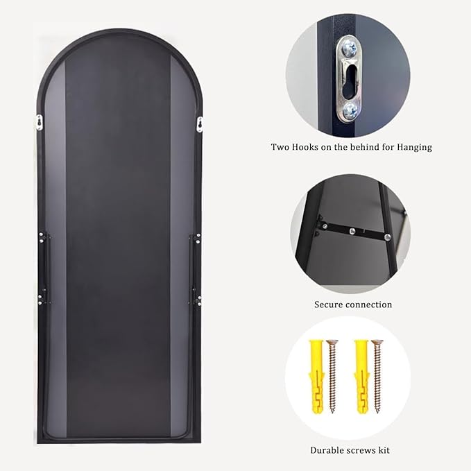 Dewfig Arched Full Length Mirror, 81"x41" Large Floor Mirror with Stand, Oversized Full Body Mirrors for Leaning or Hanging, Wall Mounted Mirrors for Bedroom, Living Room,Dressing Room, Black