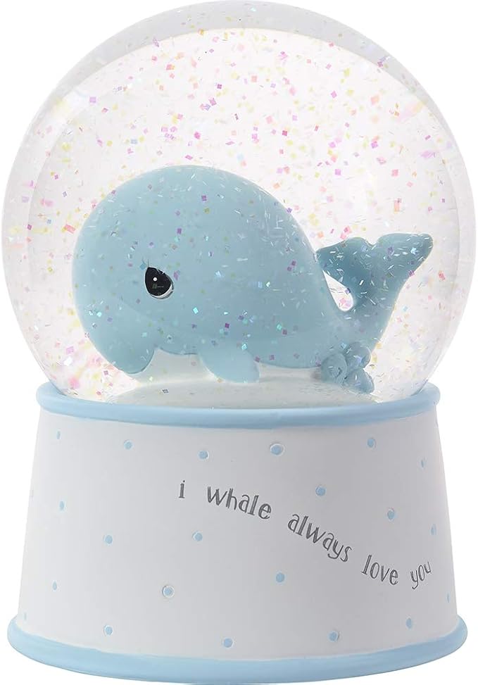 Precious Moments Mightier Than The Waves Brahms' Lullaby Whale Musical Resin/Glass Snow Globe, Blue