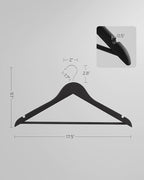 SONGMICS Set of 20 Wooden Hangers with Rubber Coating, Non-Slip Coat Hangers with Shoulder Grooves, Pants Bar, 360° Swivel Hook, for Jackets, Shirts, Black UCRW011B02
