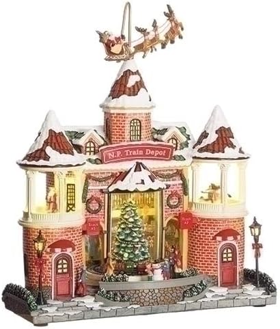 Roman MUS 14" LED Brick BLDG W/Rotate Train&Santa Sleigh B/O W/O BAT
