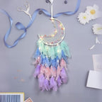 Moon Dreamcathers, Handmade Crescent Design Dream Catchers for Room Wall Decor, Feather Hanging Boho Ornament for Home Decoration Festival Gift