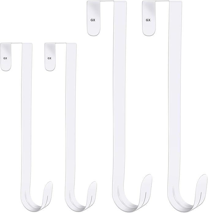 GameXcel 4 Pcs 12"+15" Wreath Hanger for Front Door - Large Wreath Metal Hook for Christmas Wreath Over The Door Hanger 2 x 12 and 2 x 15 - White