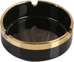 Saim Round Ceramic Gold Edge Cigar Ashtray for Cigar, Desktop Smoking Ash Tray Home Office 3.7" ×1.5" (Black)
