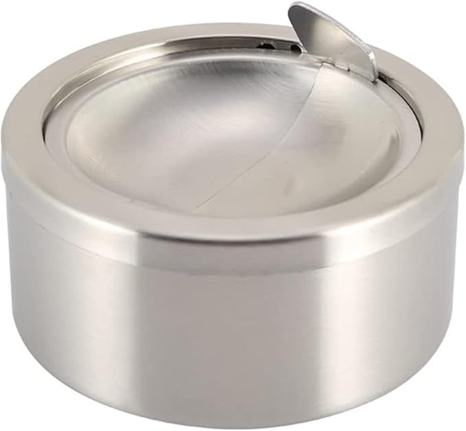 Nescope Stainless Steel Windproof Ashtray with lid Flip Top Ashtray for Indoor or Outdoor Use Ash Holder for Smokers Desktop Smoking Ashtray Home Office Decoration Classic Metal a Lid Ashtreys