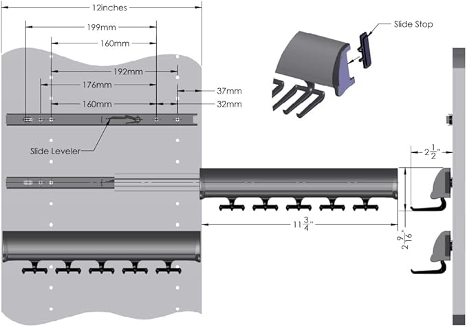 TAG Hardware Designer 15 Hook Full Extension Telescopic Tie Rack Closet Organizer (Slate)
