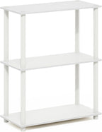 Furinno Turn-N-Tube Storage Shelves, 3-Tier Book Shelf, Corner Shelf, Toolless Open Shelves, for Organization and Storage, Living Room, Garage, Home Office, White
