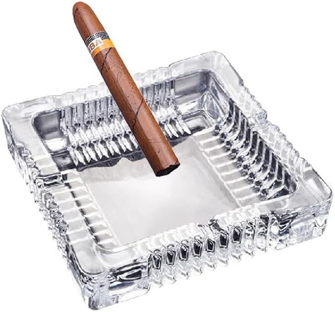 Handmade Glass Ashtray, Ashtray Ash Holder for Indoor or Outdoor Patio Desktop Office Smokers, Ash Tray for Tabletop Home Office Decor (Crystal, M)