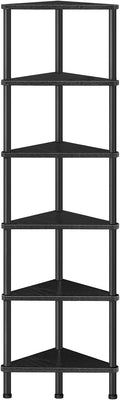 HOOBRO Corner Shelf Stand, Industrial 6-Tier Corner Bookshelf with Metal Frame, Bookcase, Plant Display Stand for Small Spaces, Living Room, Black BK36CJ01