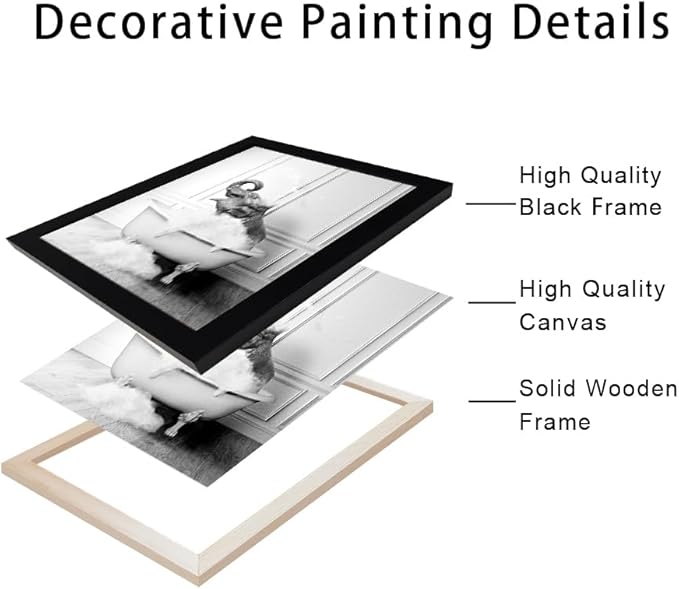 Framed Bathroom Wall Decor Elephant in Bathtub Pictures Wall Art Black and White Funny Animal Canvas Print Artworks for Bathroom