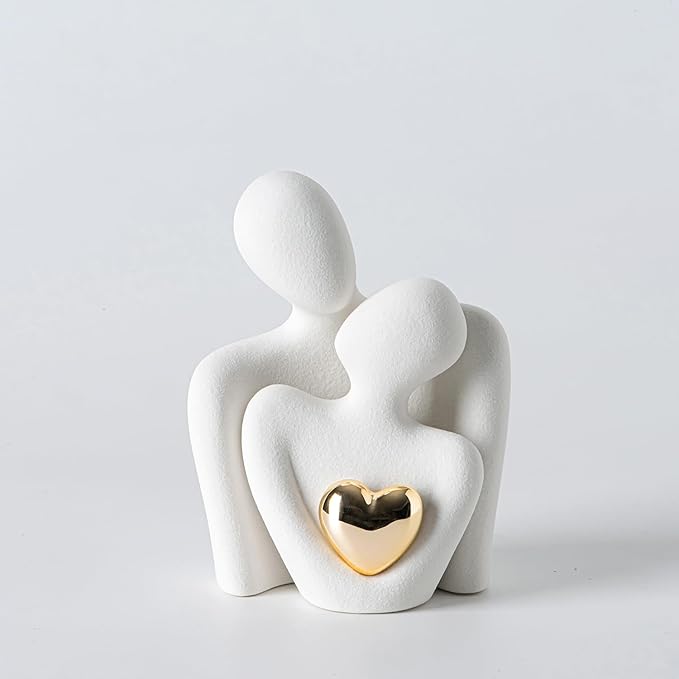 Mini Hugging Couple Statue Ceramic Lover Figurine Home Decor is a Romantic Gift for Her on Wedding Anniversary and Valentines, TV Stand Decoration Knick Knacks for Shelves (White)