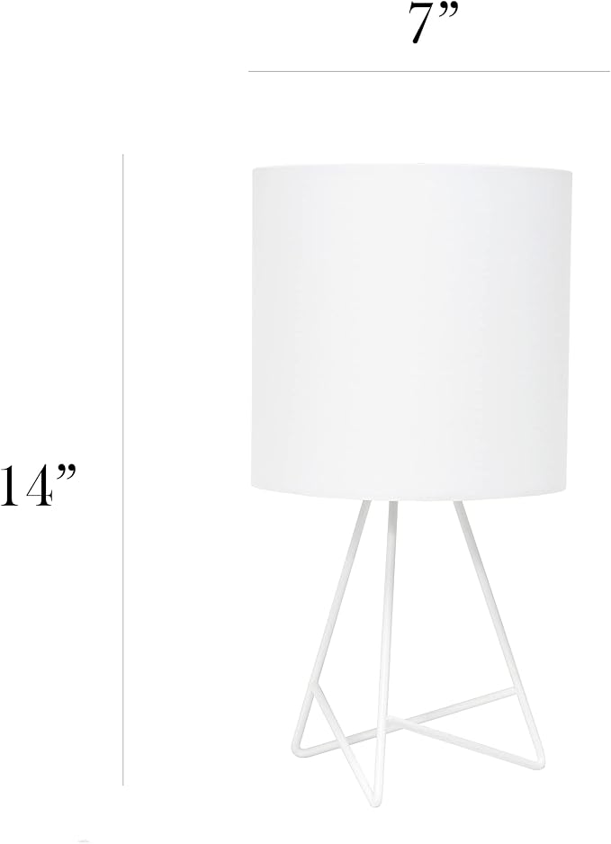 Simple Designs LT2066-WOW-LB 14" Down to The Wire Table Lamp for Bedroom, Living Room, Entryway, Office, White with White Shade, with Feit LED Bulb Included