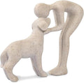 Abstract Resin Hand-Painted Sculpture of Person and Dog Bonding – Head-to-Head Intimate Figurine Decoration for Office、Living Room、Bedroom、Home， Memory Gifts for Pet Lovers (Sandstone)