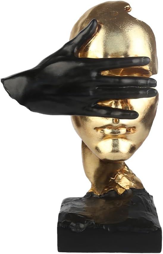 12" Thinker Statue, Silence is Gold Abstract Art Figurine, Modern Creative Home Resin Sculptures Decorative Objects, See No Evil Home Decor for Office Bookshelf Desktop