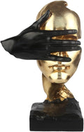 12" Thinker Statue, Silence is Gold Abstract Art Figurine, Modern Creative Home Resin Sculptures Decorative Objects, See No Evil Home Decor for Office Bookshelf Desktop