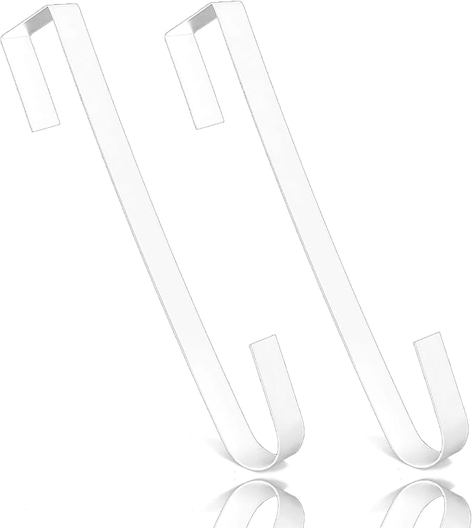2 PCS Wreath Hangers for Front Door, 15" Wreath Hanger, Indoor or Outdoor Over The Door Wreath Hook Hanger for Easter Spring Halloween Xmas Wreath Decorations, Steel Material, 20lb Load Bearing（White）