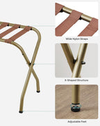 SONGMICS Luggage Rack, Pack of 4, Luggage Racks for Guest Room, Suitcase Stand, Steel Frame, Foldable, for Bedroom, Golden URLR064A04