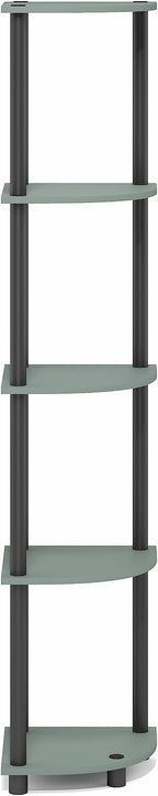 Furinno Turn-N-Tube Corner Shelf, 5-Tier Corner Bookshelf, Open Storage Shelves, for Organization and Storage, Living Room, Home Office, Garage, Bedroom, Sage Green