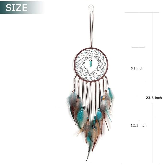 MOONFLY Dream Catcher Handmade Traditional Feather Dreamcatcher Hanging Home Wall Decoration Craft Ornament for Home, Bedroom, Kids, Native American Style Décor(Turquoise)
