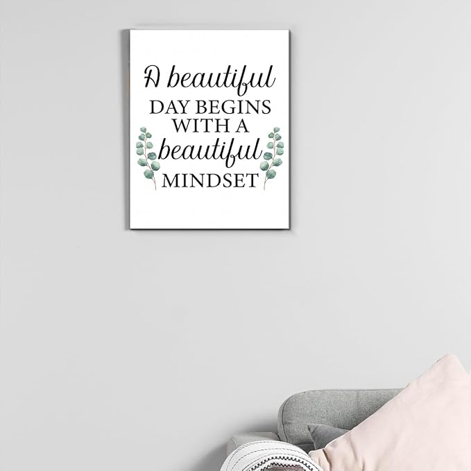 Motivational Eucalyptus Wall Art Decor, Inspirational Green Botanical Pictures Positive Quotes Canvas Painting Posters for Office Living Room Bedroom Decoration (11.5 X 15 Inches, Framed)