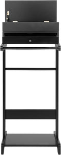 Suit Valet Stand Black, Freestanding Clothes Rack with Drawer & Shoe Rack, 33lbs Capacity, for Bedroom Hotel Entryway
