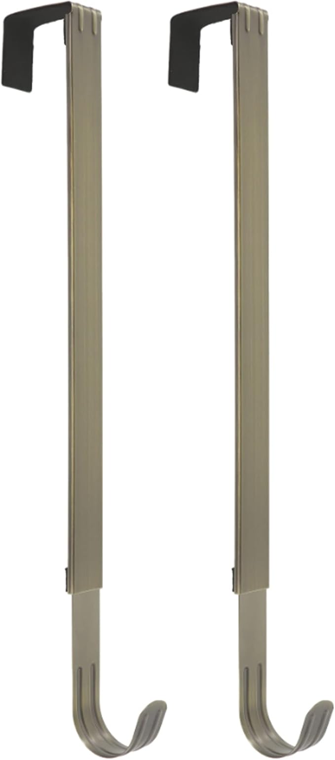 Haute Decor Adapt Adjustable Length Wreath Hanger 2-Pack (Antique Brass) - Two Front or Back Door Decor Holders, Extends from 16.5" to 25", Over Door Hanger with Pads on The Back, Holds up to 10 lbs.