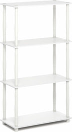 Furinno Turn-N-Tube Storage Shelves, 4-Tier Open Frame Book Shelf, Standing Corner Shelf, Toolless Open Shelves, Classic Tubes, for Organization and Storage, Living Room, Home Office, White