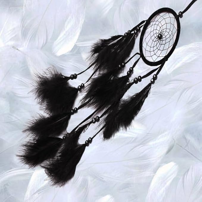 1pc Wood Beads Handmade Large Dream Catcher Dreamcatcher Craft Hanging Pendant Craft Gift Living Room Home Decoration(Black)
