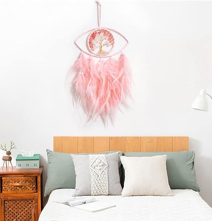 Pink Evil Eye Life of Tree Dream Catcher Wall Decor, DreamCatchers Wall Hanging Ornaments for Bedroom Home Decor Festival Gift