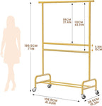 Abiglifty 2 Tier Clothes Rcks for Hanging Clothes, Heavy-Duty Clothing Rack with Wheels,150LBS Capacity, 42" W X15 D X 77" H Garment Rack with Bottom Shelf, for Bedroom, Living Room, Gold