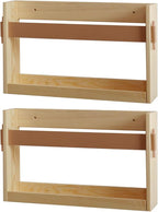 FIRADE Wall-Mounted Magazine Holder With PU Leather Strap,Wood Magazine rack,File Organizer For Entryway, Office,Living Room, Waiting Room, Kids’ room,2 Pack (17.3" x 3.5" x 10.6 ")