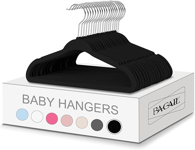 BAGAIL 50 Pack Kids Velvet Hangers 11 Inches Children's Clothes Hangers Non-Slip Baby Hangers for Infant/Toddler (Black)