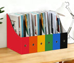 Limitliho Magazine File Folder Holder for Desk, Book Bins for Classroom Library,Office,Home, 10.6" H x 10.2" L x 3.5" W in Cardboard Paper Organizer (Red, 2 Pack)