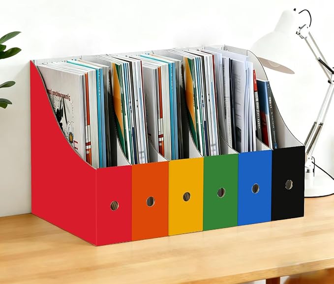 Limitliho 24 Pack Red Cardboard Magazine Holder, Sturdy Book Bins for Classroom Library, 10.6'' ×10.2'' ×3.5'' Inch Vertical File Folder Box