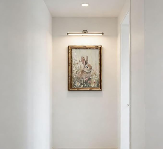 Vintage Gold Framed Bunny Wall Art, Spring Rabbit and Wildflowers Cottagecore Painting Canvas Print, Country Animal Picture Wall Decor, Rustic Farmhouse Floral Poster Artwork for Living Room Bedroom