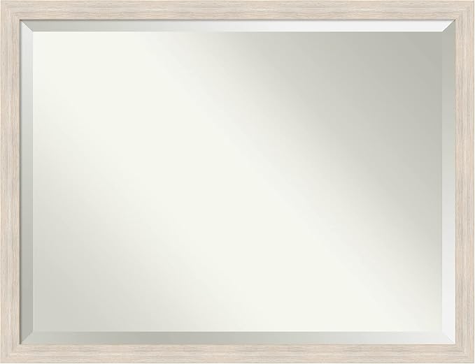 Amanti Art White Wall Mirror 33x43 Hardwood White Wash Narrow Rectangle Bathroom Mirror for Wall Decor Living Room, X-Large Country Rustic Wood Frame, Hangs Horizonally and Vertically, Bathroom Decor,