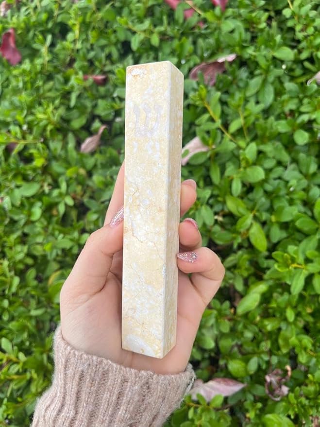A&S Mezuzot Quartz Mezuzah Case with Engraved Shin Design Easy Peel and Stick Judaica Door Mezuza (Beige Stone, 7 Inches)