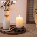 Romadedi Farmhouse Wood Riser for Display- 4 pcs Rustic Decor Mini Wooden Pedestal Decorative Round Tray for Home Table Bathroom Counter Shelf Kitchen, Brown