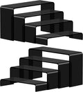 FUNFERY Acrylic Display Risers, 2 Set(7.8" L~8.2" L~8.6" L~9”L) Display Shelf for Figure, Collectibles, Cupcake, Black Acrylic Stands for Dessert, Jewelry, Candy Showcase, 4 Tier Action Figure Stand
